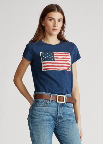 T Shirt Polo Ralph Lauren Flag Jersey Graphic Mulher 83674-FTNX